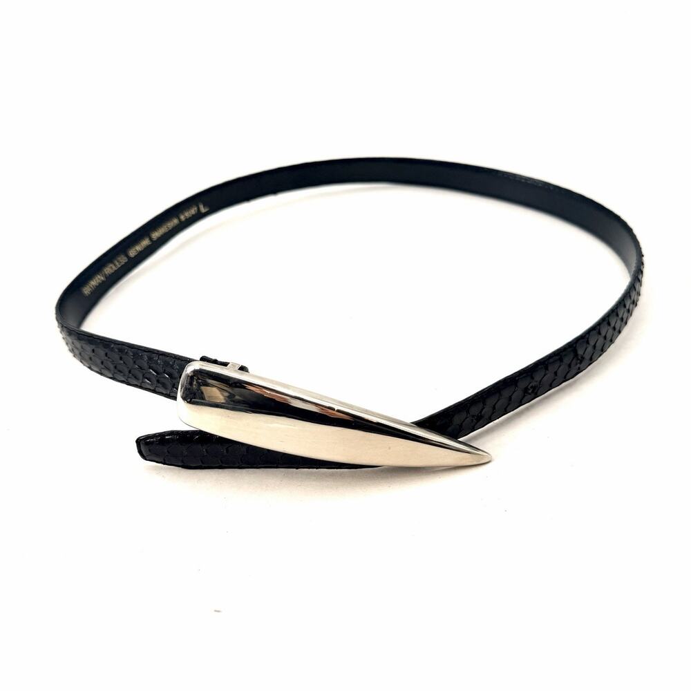 Vintage Rayman Ridless Black Snakeskin & Metal Detail Hook Belt Womens Large - Picture 2 of 8